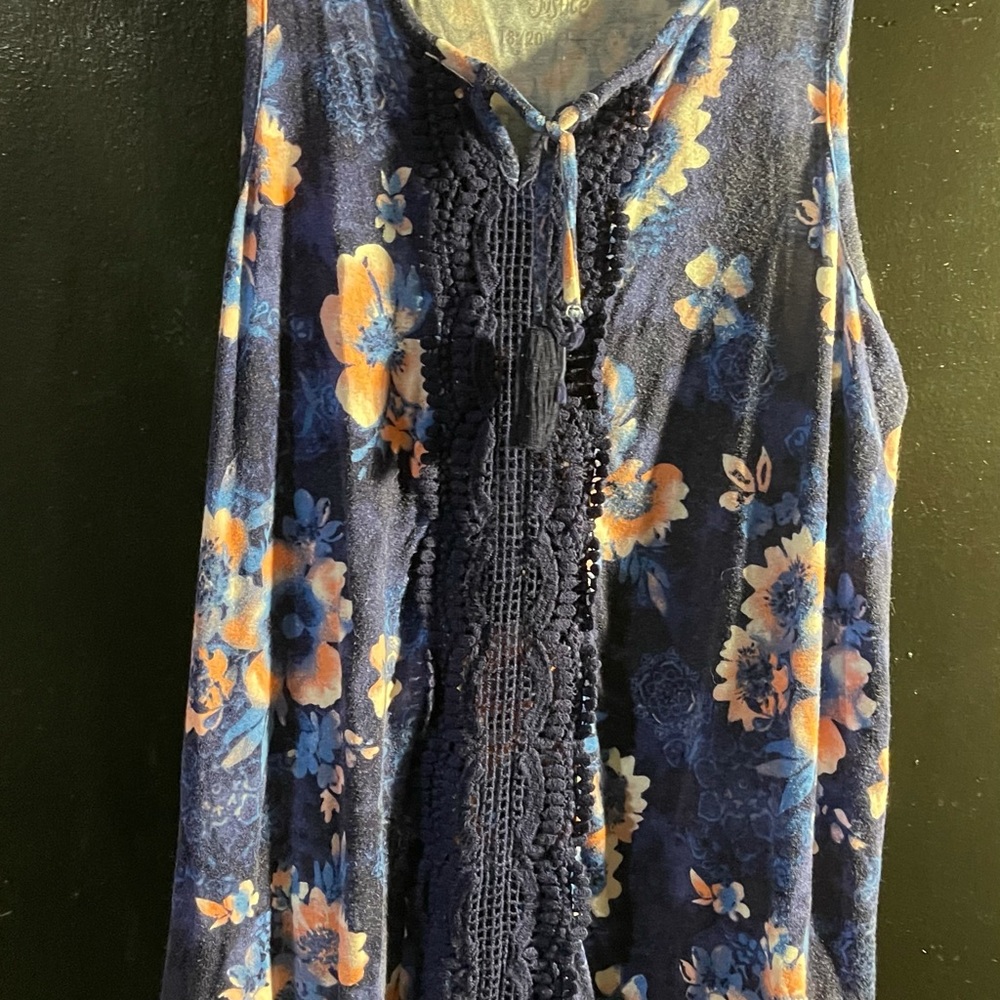 Girls tank top. Navy blue w/ orange flowers